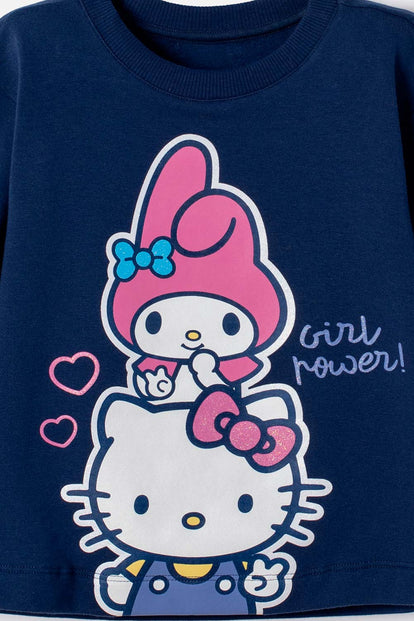 CONJUNTO DE HELLO KITTY CON BUZO AZUL PARA NIÑA 2T A 6T