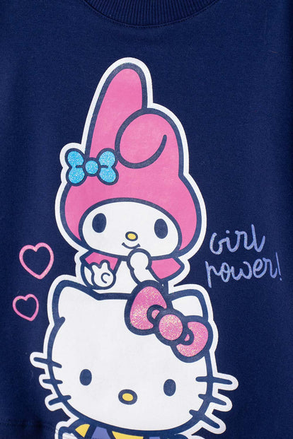 CONJUNTO DE HELLO KITTY CON BUZO AZUL PARA NIÑA 2T A 6T