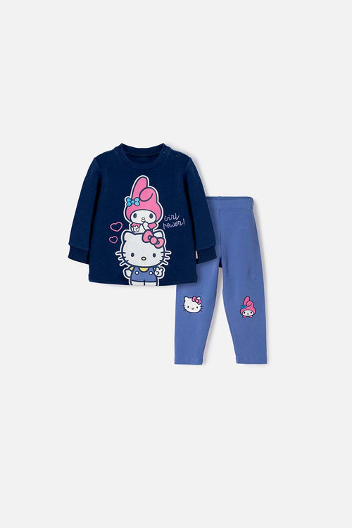 CONJUNTO DE HELLO KITTY CON BUZO AZUL PARA BEBÉ NIÑA