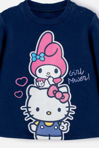 CONJUNTO DE HELLO KITTY CON BUZO AZUL PARA BEBÉ NIÑA