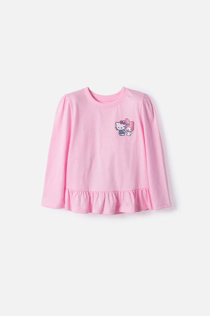 CAMISETA DE HELLO KITTY MANGA LARGA ROSADA PARA NIÑA 2T A 6T