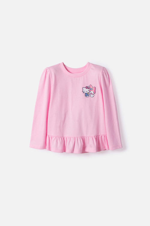 CAMISETA DE HELLO KITTY MANGA LARGA ROSADA PARA NIÑA 2T A 6T