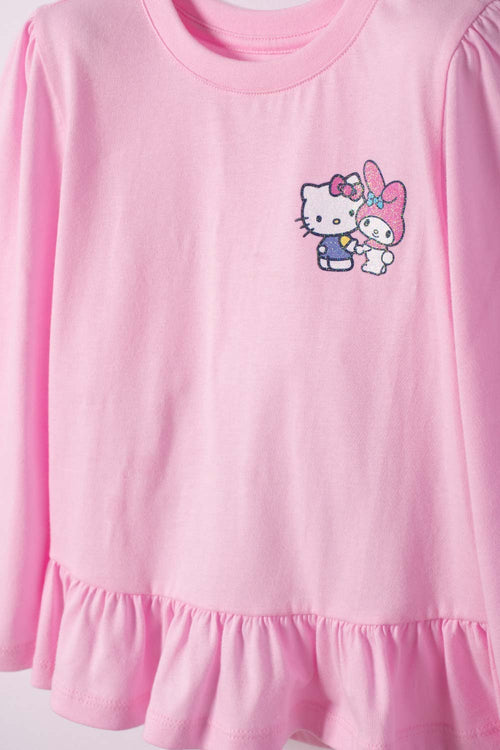 CAMISETA DE HELLO KITTY MANGA LARGA ROSADA PARA NIÑA 2T A 6T