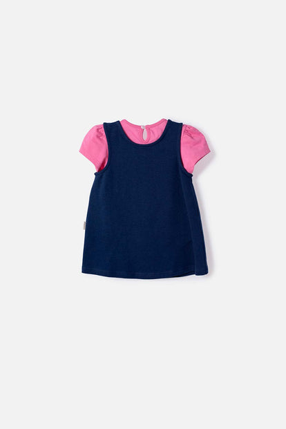 VESTIDO DE HELLO KITTY MANGA CORTA AZUL Y ROSADO PARA BEBÉ NIÑA