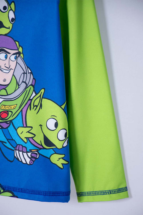 CONJUNTO DE BAÑO DE TOY STORY MANGA LARGA AZUL Y VERDE PARA NIÑO 3T A 6T