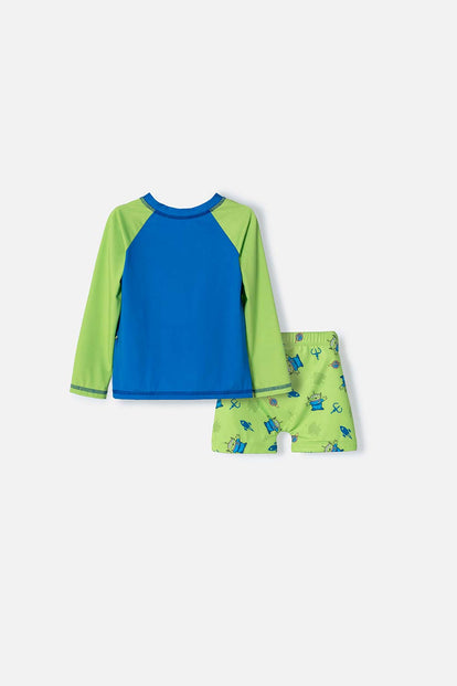 CONJUNTO DE BAÑO DE TOY STORY MANGA LARGA AZUL Y VERDE PARA NIÑO 3T A 6T