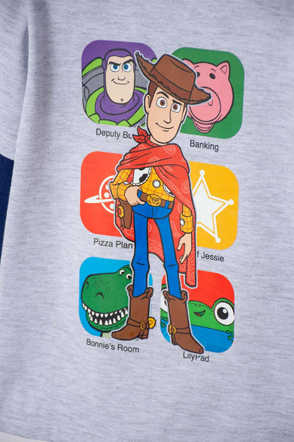 CAMISETA DE TOY STORY MANGA LARGA GRIS Y AZUL PARA NIÑO 3T A 6T