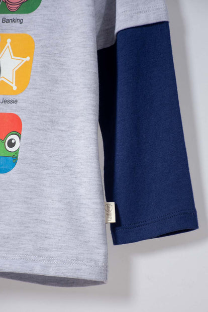 CAMISETA DE TOY STORY MANGA LARGA GRIS Y AZUL PARA NIÑO 3T A 6T