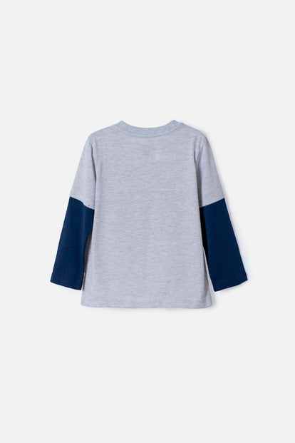CAMISETA DE TOY STORY MANGA LARGA GRIS Y AZUL PARA NIÑO 3T A 6T