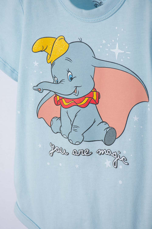BODY DE DUMBO MANGA CORTA AZUL PARA BEBÉ NIÑA