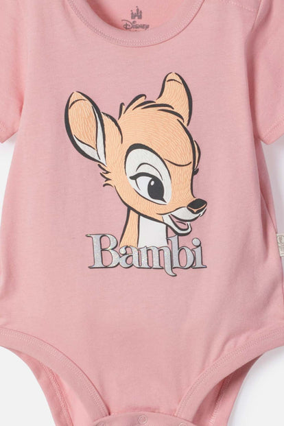 BODY DE BAMBI MANGA CORTA ROSA PARA BEBÉ NIÑA