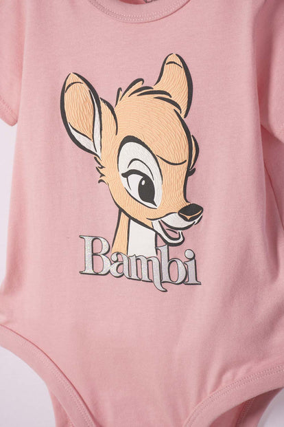 BODY DE BAMBI MANGA CORTA ROSA PARA BEBÉ NIÑA