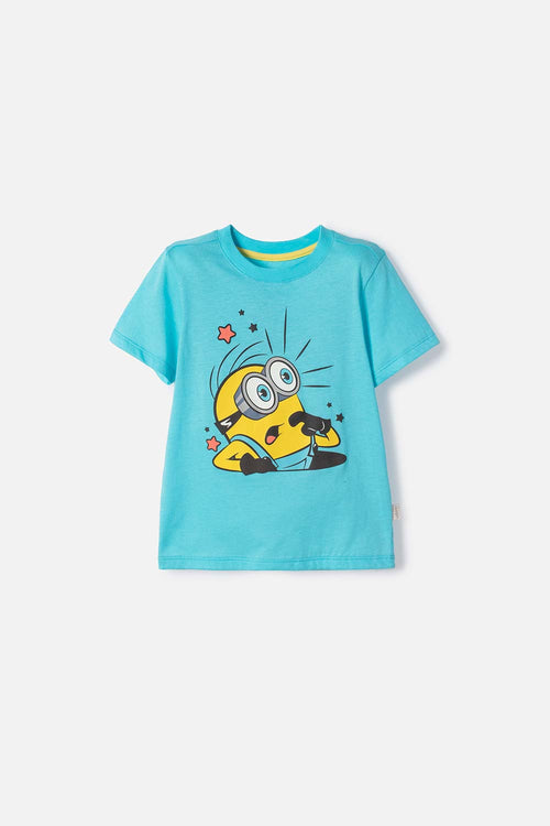 CAMISETA DE MINIONS MANGA CORTA AZUL PARA NIÑO 2T A 6T