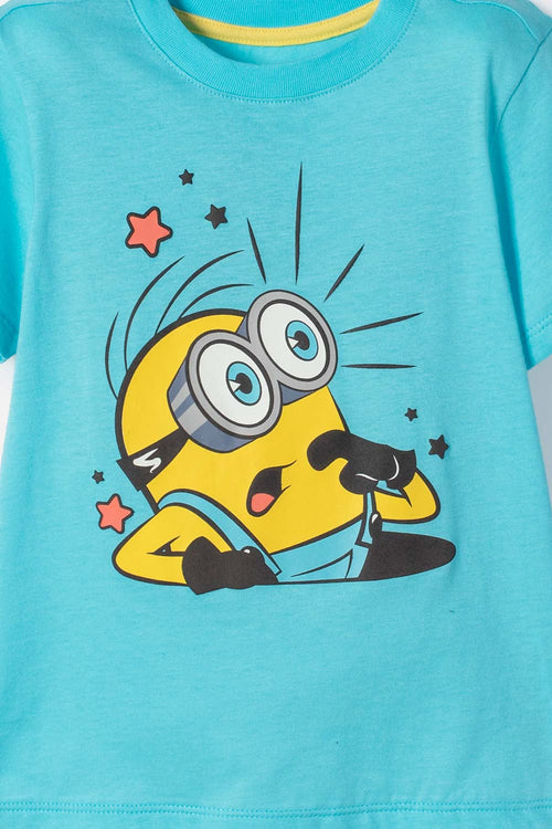 CAMISETA DE MINIONS MANGA CORTA AZUL PARA NIÑO 2T A 6T