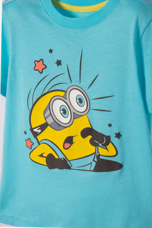 CAMISETA DE MINIONS MANGA CORTA AZUL PARA NIÑO 2T A 6T