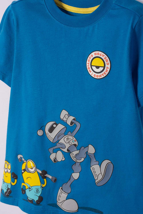 CAMISETA DE MINIONS MANGA CORTA AZUL PARA NIÑO 2T A 6T