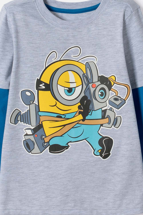 CAMISETA LOS MINIONS MANGA LARGA GRIS PARA NIÑO 2T A 6T