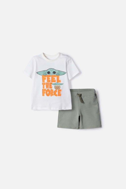 CONJUNTO DE MANDALORIAN CON BERMUDA MULTICOLOR PARA NIÑO 2T A 6T