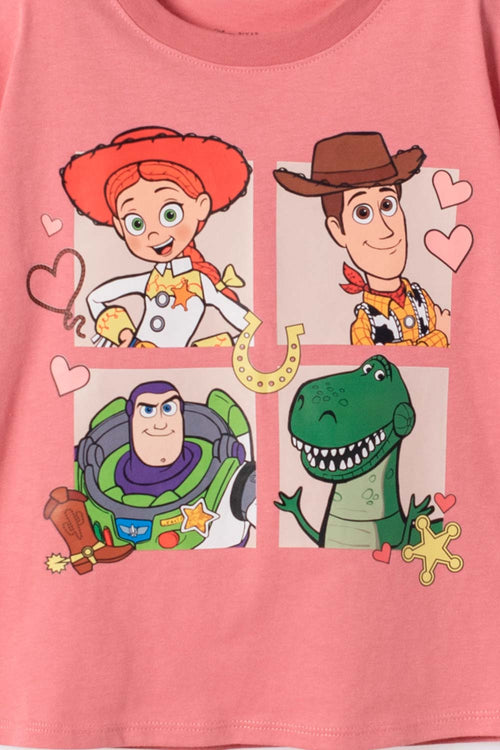 CAMISETA DE TOY STORY MANGA CORTA ROSADA PARA NIÑA 3T A 6T