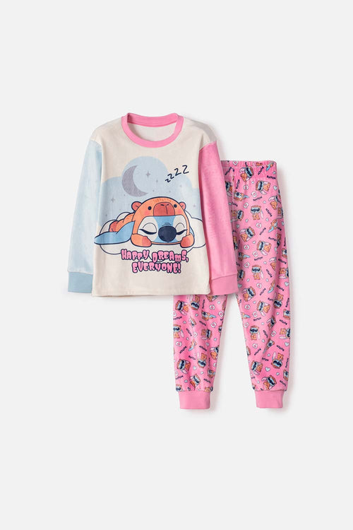 PIJAMA STITCH Y CAPYBARA MULTICOLOR PARA NIÑA 2T A 6T