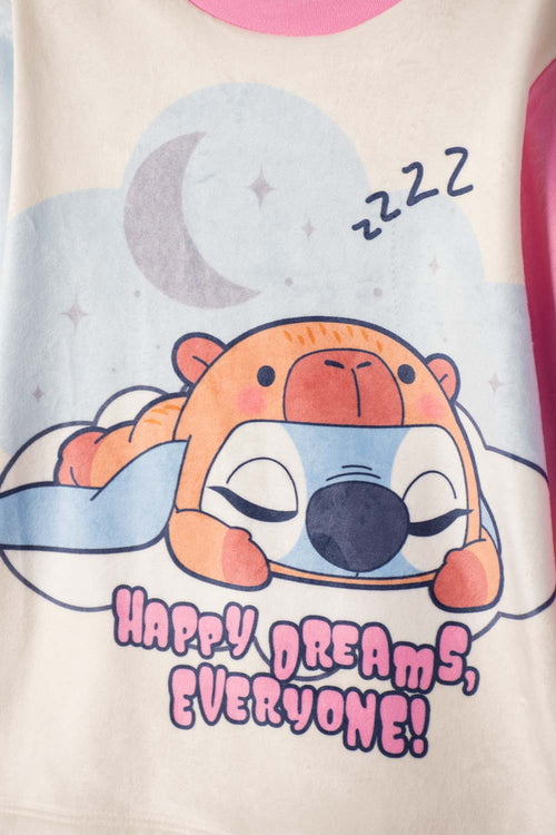 PIJAMA STITCH Y CAPYBARA MULTICOLOR PARA NIÑA 2T A 6T