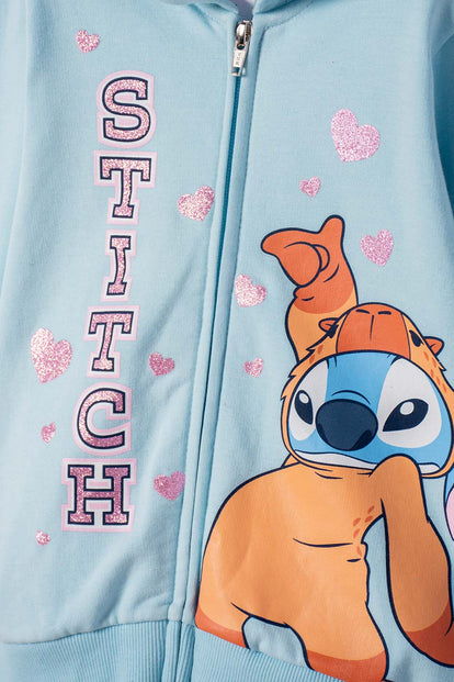 BUZO DE STITCH Y CAPYBARA AZUL PARA NIÑA 2T A 6T