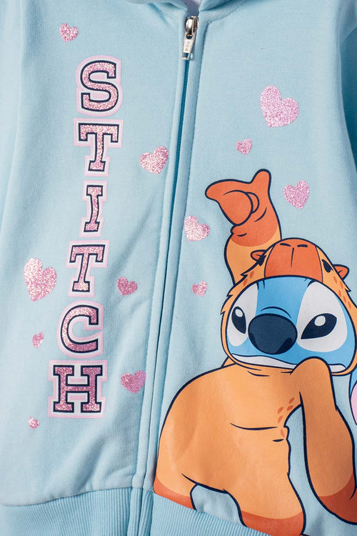 BUZO DE STITCH Y CAPYBARA AZUL PARA NIÑA 2T A 6T