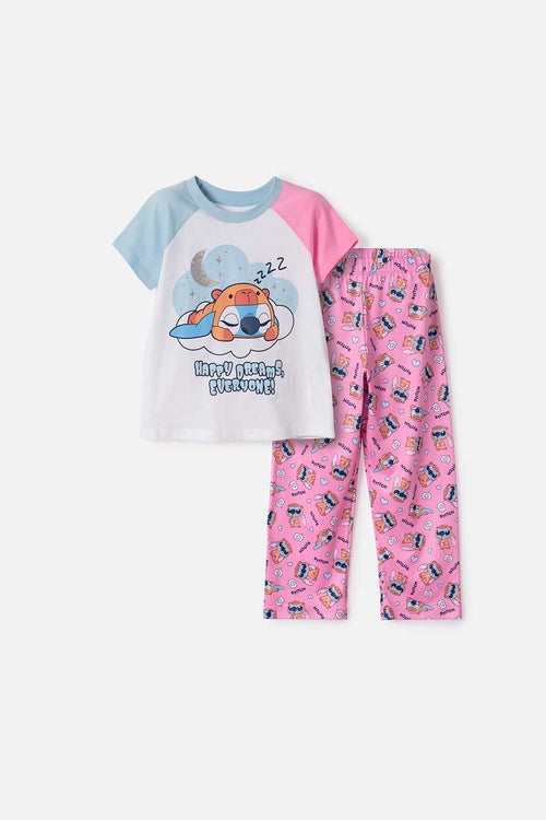 PIJAMA DE STITCH Y CABYBARA PANTALÓN LARGO MULTICOLOR PARA NIÑA