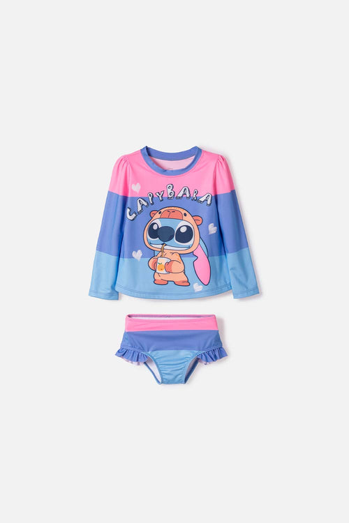 CONJUNTO DE BAÑO DE STITCH Y CAPYBARA MULTICOLOR PARA NIÑA 2T A 6T