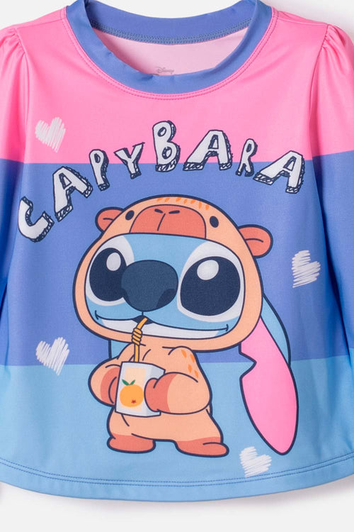 CONJUNTO DE BAÑO DE STITCH Y CAPYBARA MULTICOLOR PARA NIÑA 2T A 6T