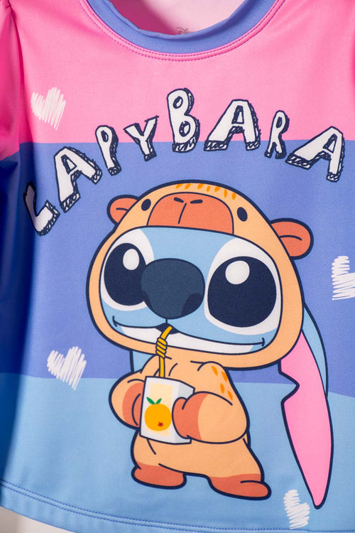 CONJUNTO DE BAÑO DE STITCH Y CAPYBARA MULTICOLOR PARA NIÑA 2T A 6T