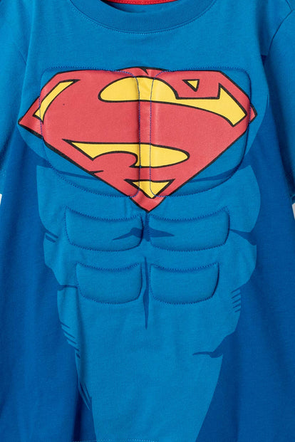 CAMISETA DE SUPERMAN CON CAPA AZUL Y ROJO PARA NIÑO 2T A 6T