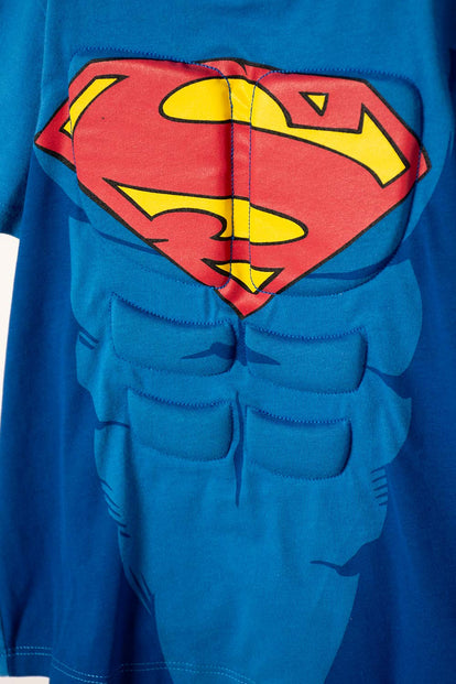 CAMISETA DE SUPERMAN CON CAPA AZUL Y ROJO PARA NIÑO 2T A 6T