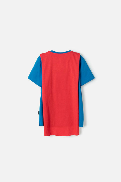 CAMISETA DE SUPERMAN CON CAPA AZUL Y ROJO PARA NIÑO 2T A 6T
