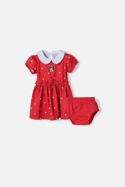 VESTIDO DE MINNIE MOUSE CON CUELLO ROJO PARA BEBÉ NIÑA