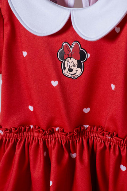 VESTIDO DE MINNIE MOUSE CON CUELLO ROJO PARA BEBÉ NIÑA