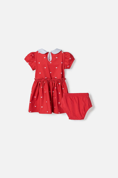 VESTIDO DE MINNIE MOUSE CON CUELLO ROJO PARA BEBÉ NIÑA