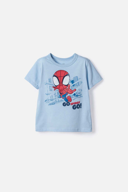 CAMISETA DE SPIDEY MANGA CORTA AZUL PARA NIÑO 2T A 6T