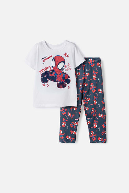 PIJAMA DE SPIDEY PANTALÓN LARGO BLANCO Y AZUL PARA NIÑO 2T A 6T