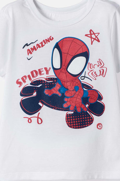 PIJAMA DE SPIDEY PANTALÓN LARGO BLANCO Y AZUL PARA NIÑO 2T A 6T