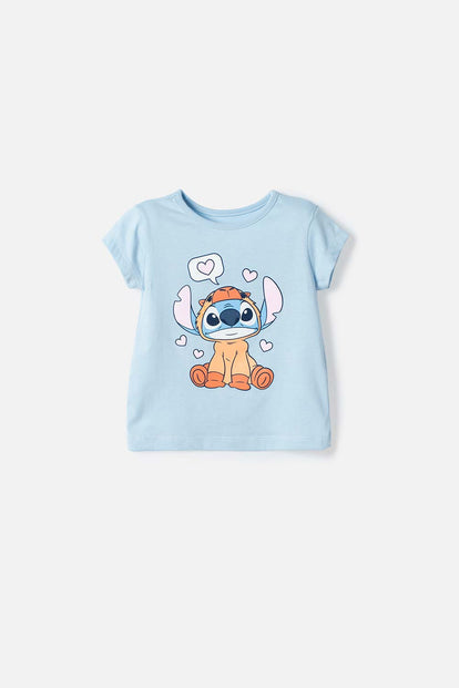 CAMISETA STITCH Y CAPYBARA MANGA CORTA AZUL PARA NIÑO