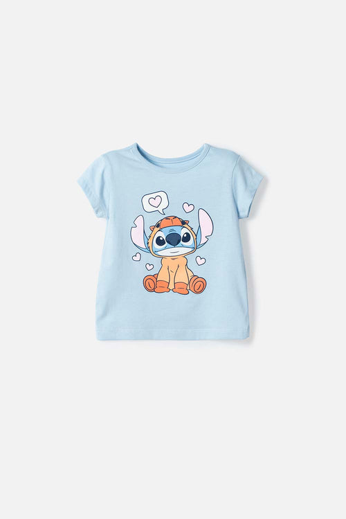 CAMISETA STITCH Y CAPYBARA MANGA CORTA AZUL PARA NIÑO