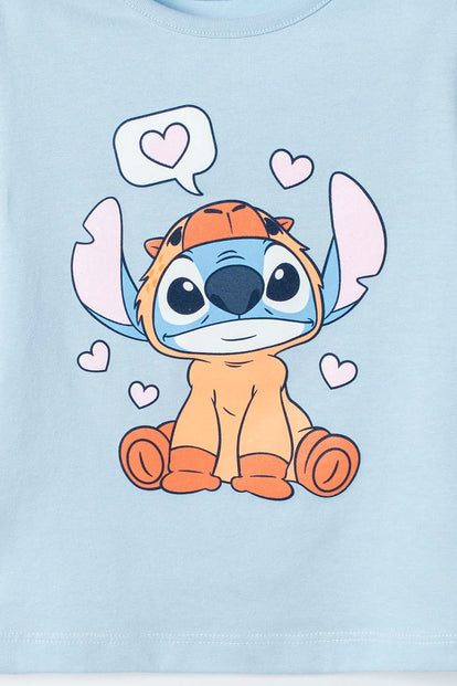 CAMISETA STITCH Y CAPYBARA MANGA CORTA AZUL PARA NIÑO
