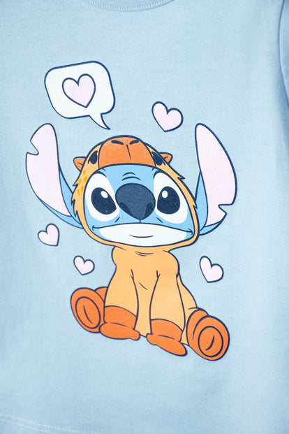 CAMISETA STITCH Y CAPYBARA MANGA CORTA AZUL PARA NIÑO