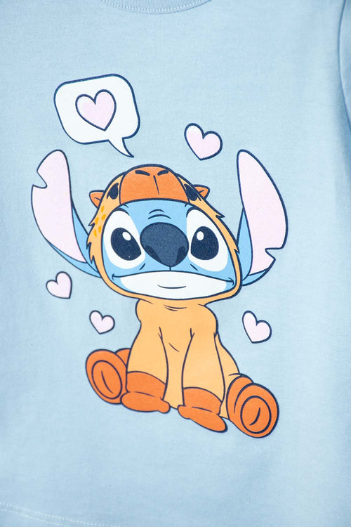 CAMISETA STITCH Y CAPYBARA MANGA CORTA AZUL PARA NIÑO