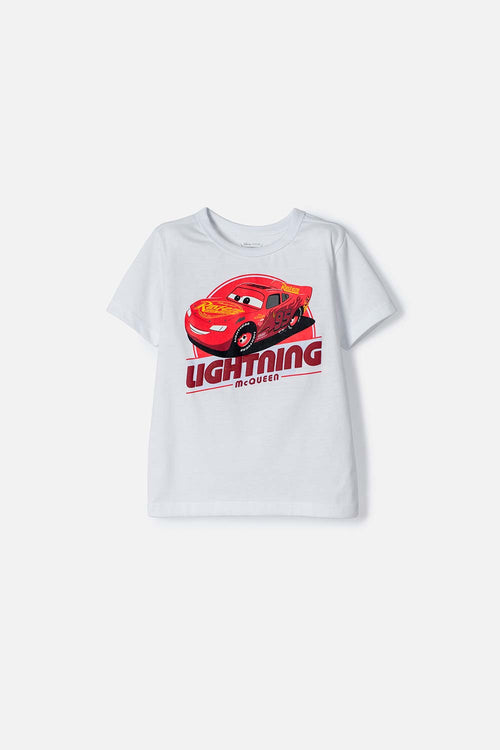 CAMISETA DE CARS MANGA CORTA BLANCO PARA NIÑO 2T A 6T