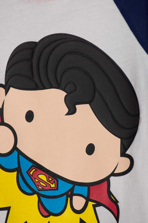 CAMISETA DE SUPERMAN MANGA CORTA BLANCO Y AZUL PARA NIÑO 2T A 6T
