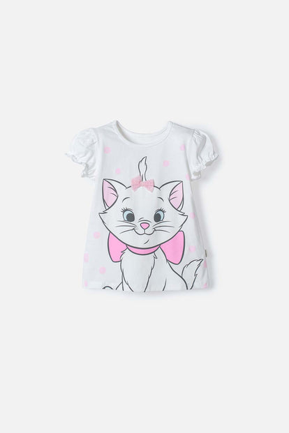CAMISETA GATA MARIE MANGA CORTA BLANCO PARA NIÑA 2T A 6T