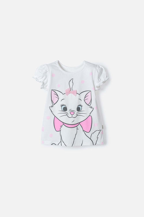 CAMISETA GATA MARIE MANGA CORTA BLANCO PARA NIÑA 2T A 6T
