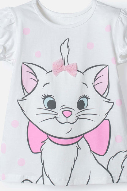 CAMISETA GATA MARIE MANGA CORTA BLANCO PARA NIÑA 2T A 6T